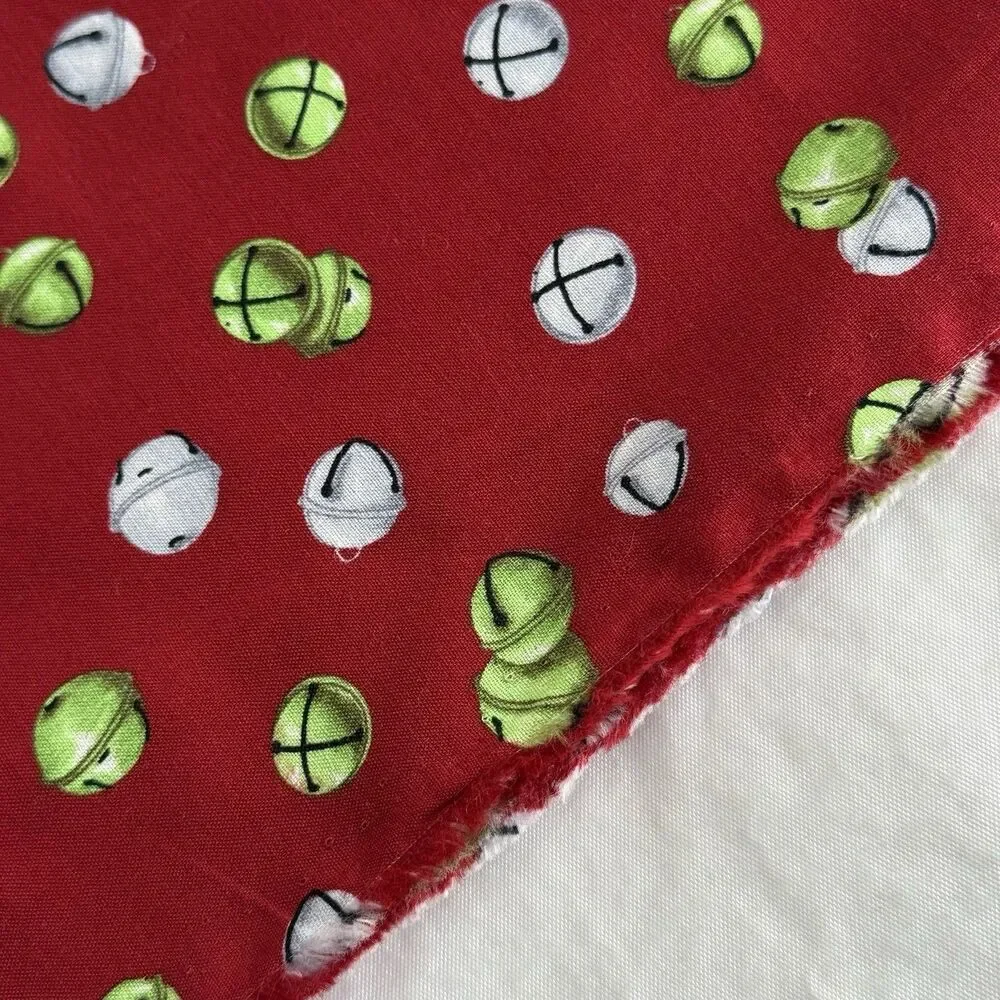 Christmas Jingle Bells Maroon Fabric Green Silver Bells Quilt Cotton Xmas 52